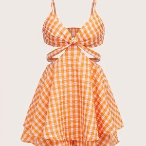 Orange Gingham Mini Dress